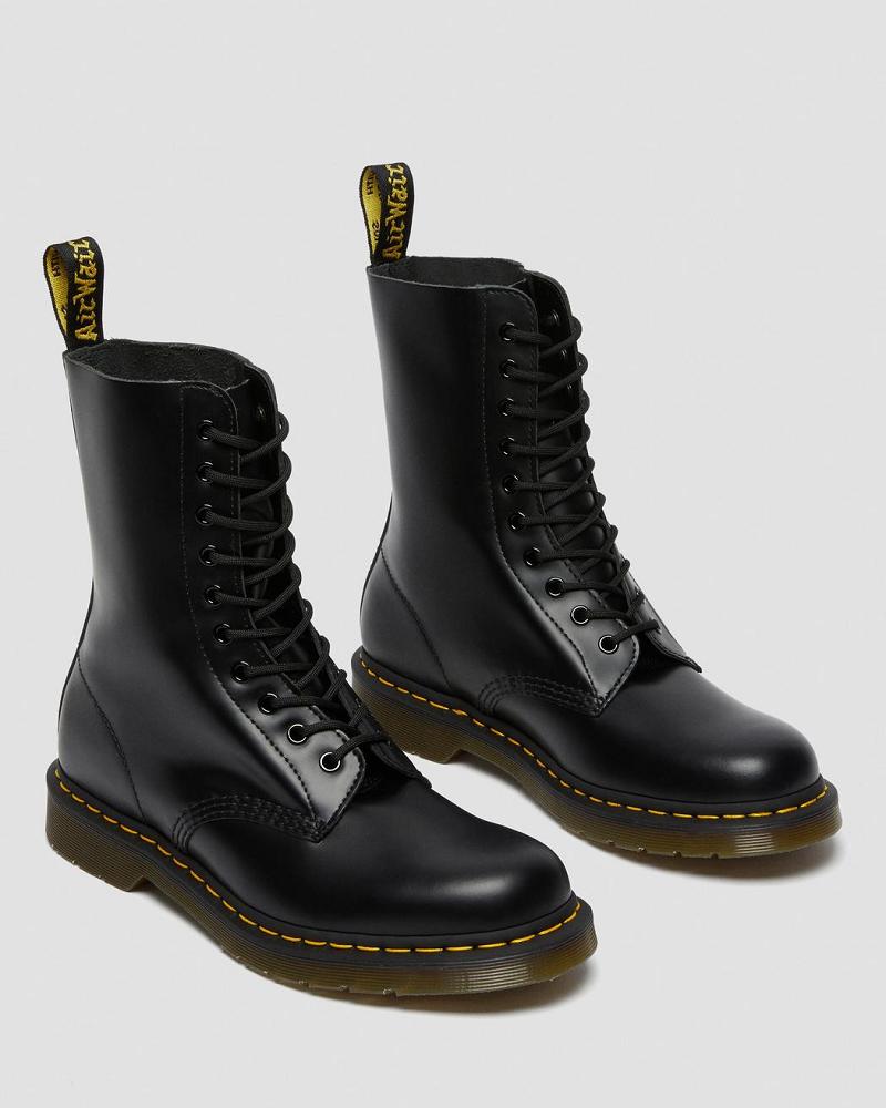 Black Men's Dr Martens 1490 Smooth Leather Mid Calf Ankle Boots | CA 416DFM